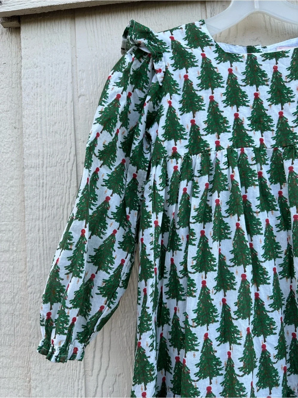 Girls Green Christmas Tree Print Dress -